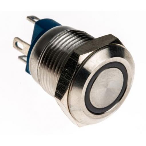 RS PRO Tlačítkový spínač, řada: AV IP65, IP67 SPST Panel Okamžité Osvětlené 12 mm 15 mA, barva LED: Modrá 36 V dc