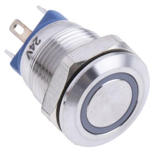 RS PRO Tlačítkový spínač, řada: AV01 IP65, IP67 SPST Panel Okamžité Osvětlené 12 mm 15 mA, barva LED: Zelená 36 V dc