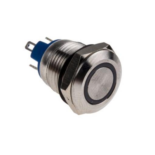 RS PRO Tlačítkový spínač, řada: AV IP65, IP67 SPST Panel Okamžité Osvětlené 12 mm 15 mA, barva LED: Červená 36 V dc