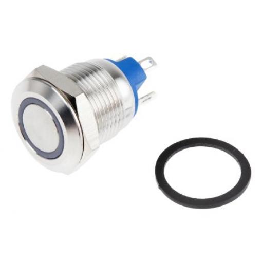 RS PRO Tlačítkový spínač, řada: AV IP65, IP67 SPST Panel Okamžité Osvětlené 12 mm 15 mA, barva LED: Bílá 36 V dc