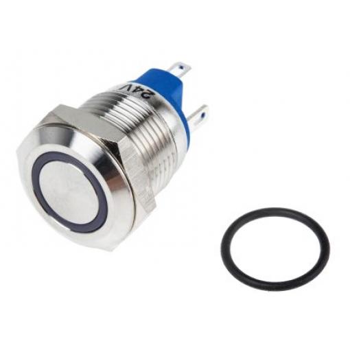 RS PRO Tlačítkový spínač, řada: AV IP65, IP67 SPST Panel Okamžité Osvětlené 12 mm 15 mA, barva LED: Žlutá 36 V dc