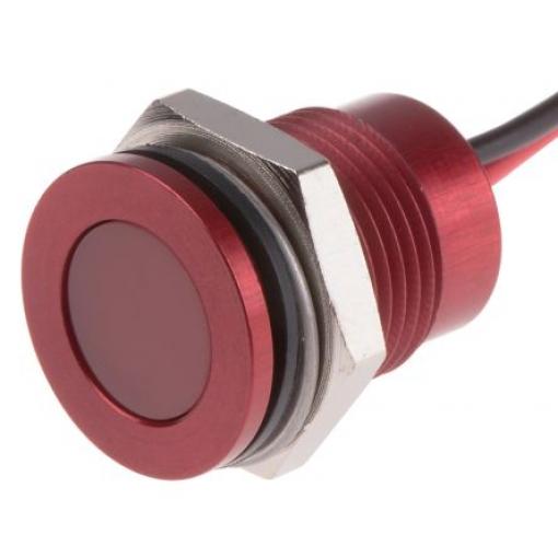Indikátor pro montáž do panelu Zapuštěné barva Červená Olověný drát, 12 V dc RS PRO, IP67