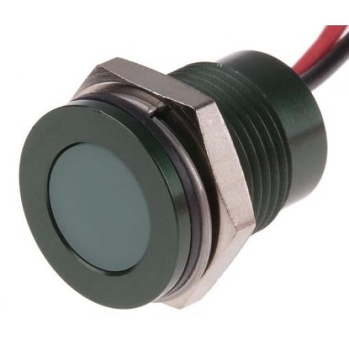 Indikátor pro montáž do panelu Zapuštěné barva Zelená Olověný drát, 12 V dc RS PRO, IP67