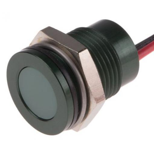 Indikátor pro montáž do panelu Zapuštěné barva Zelená Olověný drát, 220 V ac RS PRO, IP67