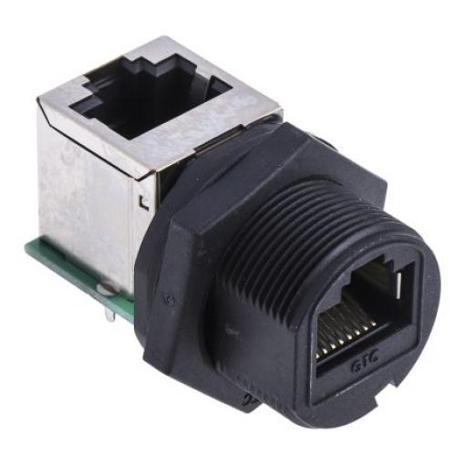 Spojka Ethernetu, řada: GTC Sealed, počet portů: 2portový Stíněné RJ45 samice Cat5e, Spojka 90° RS PRO