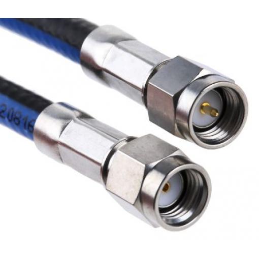 Koaxiální kabel, řada: Reverse SMA, Černá, Modrá Vnější Perfluoralkoxyalkan, Polytetrafluorethylén, A: SMA Vnější, B: RP