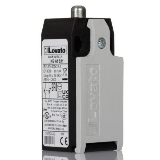 Lovato K Plunžr Koncový spínač IP65, IP20 Termoplast 690 V ac 10 A