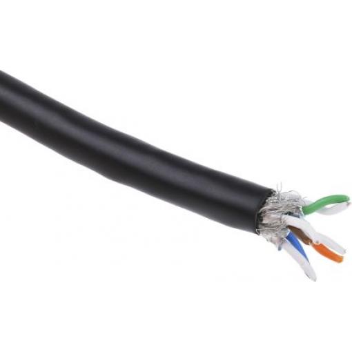 RS PRO Cat7 Ethernetové kabely, Černá, Polyvinylchlorid 100 m, typ pláště: SF/FTP