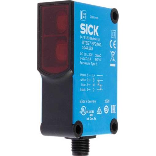 Fotoelektrický snímač, řada: W27-3 30 mm → 2 m LED Blok M12 4 pinový konektor, výstup: PNP Potlačení pozadí IP69K