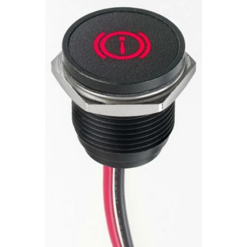 Indikátor pro montáž do panelu, řada: Q 16 Červená, typ žárovky: Indikátor LED Olověný drát APEM 13.2V dc 16 mm, IP67