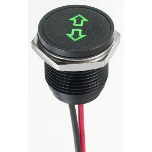 Indikátor pro montáž do panelu, řada: Q 16 Zelená, typ žárovky: Indikátor LED Olověný drát APEM 13.2V dc 16 mm, IP67