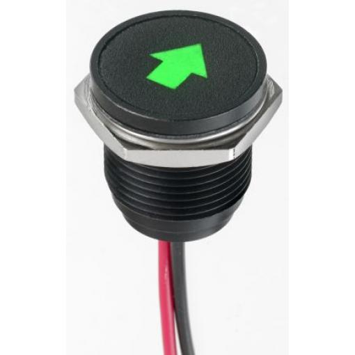 Indikátor pro montáž do panelu, řada: Q 16 Zelená, typ žárovky: Indikátor LED Olověný drát APEM 13.2V dc 16 mm, IP67
