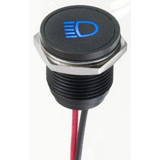 Indikátor pro montáž do panelu, řada: Q 16 Modrá, typ žárovky: Indikátor LED Olověný drát APEM 13.2V dc 16 mm, IP67