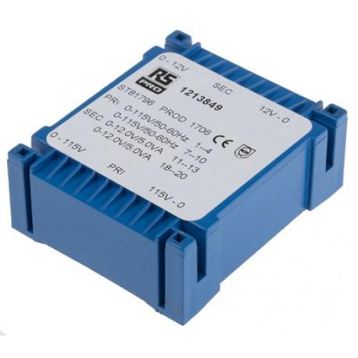 RS PRO Transformátor PCB, sekundární napětí: 2 x 12 V ac, počet výstupů: 2 Montáž na plošný spoj 10 VA