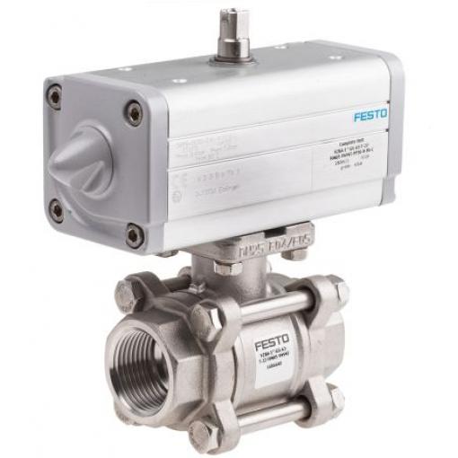 VZBA-1"-GG-63-T-22-F0405-V4V4T-PP30-R-90-C Třícestný kulový ventil s otvorem ve tvaru písmene T Festo DIN EN 10226-1