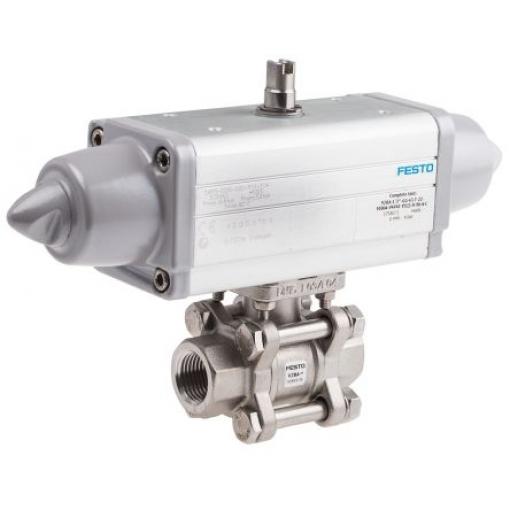 VZBA-1/2"-GG-63-T-22-F0304-V4V4T-PS15-R-90-4-C Třícestný kulový ventil s otvorem ve tvaru písmene T Festo DIN EN 10226-1