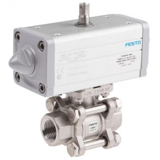 VZBA-1/2"-GG-63-T-22-F0304-V4V4T-PP15-R-90-C Třícestný kulový ventil s otvorem ve tvaru písmene T Festo