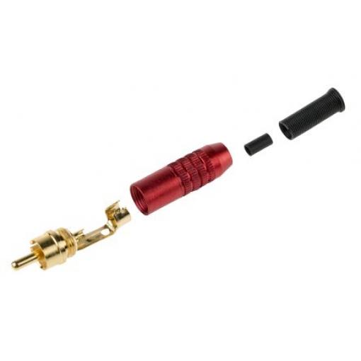 RS PRO Zástrčka RCA, orientace těla: Rovný, Červená, Kabel, pokovení: Zlatá 5A, materiál kontaktu: Mosaz, 50 V, materiál