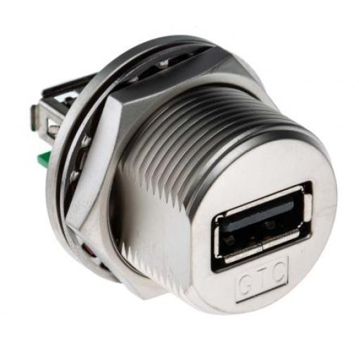 RS PRO Konektor USB, řada: GTC Sealed Vnitřní, počet portů: 1portový, orientace těla: Rovný USB typu A, 500 V, Panel,