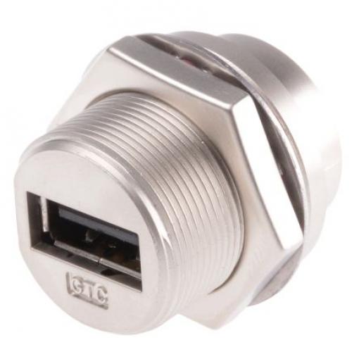 RS PRO Konektor USB, řada: GTC Sealed Vnitřní, počet portů: 1portový, orientace těla: Rovný USB typu A, 500 V, Panel USB