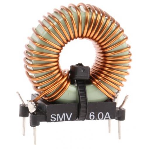 Induktor s vodiči, řada: SMV 120 μH Ferit max. SRF: 440 Hz Idc 6 A Rdc 40 mΩ, 250V ac Roxburgh EMC