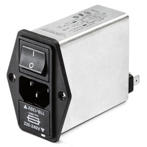 Schaffner Filtr IEC 1A C14 Vnější, Montáž do panelu, 250 V ac 2 póly, 50/400 Hz Faston, 85 °C, -25 °C FN394-1-05-11