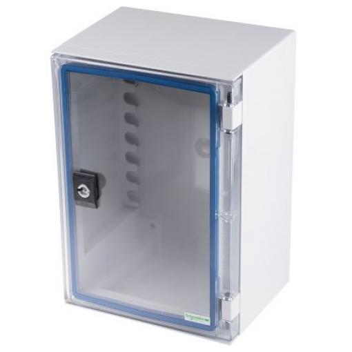 Schneider Electric Nástěnná krabice, řada: PanelSeT IP66 Polyester Šedá 215 mm Průhledné dveře 310 mm 160 mm