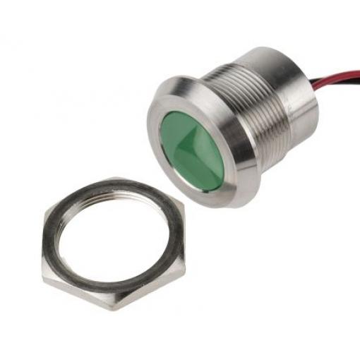 Indikátor pro montáž do panelu Zapuštěné barva Zelená Olověný drát, 12 V dc RS PRO, IP67