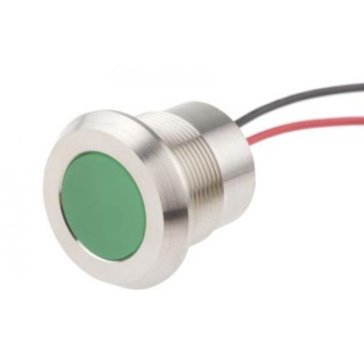 Indikátor pro montáž do panelu Zapuštěné barva Zelená Olověný drát, 220 V ac RS PRO, IP67