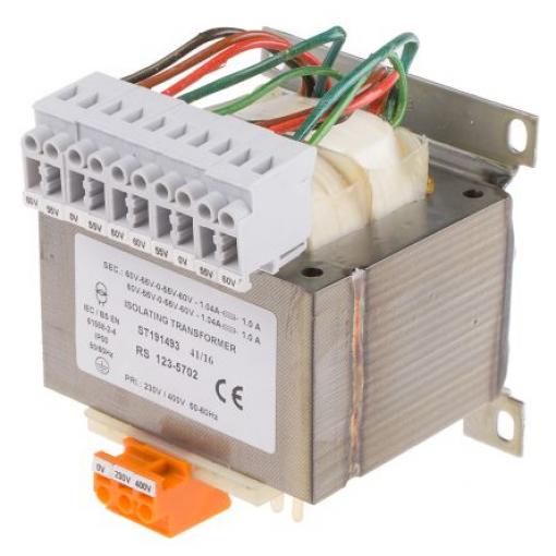 RS PRO Transformátor na lištu DIN 800 VA, primární napětí: 230 to 400 V ac, sekundární napětí: 4 x 0-55-60 V ac, počet