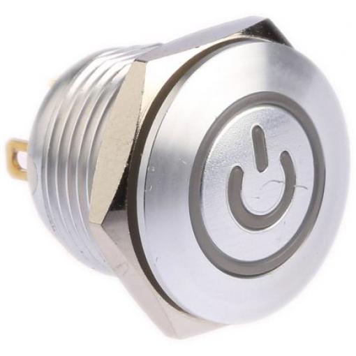 TE Connectivity Tlačítkový spínač, řada: AV16 IP67 SPST Panel Okamžité Osvětlené 19.2 mm 2 A, barva LED: Modrá 36 V dc