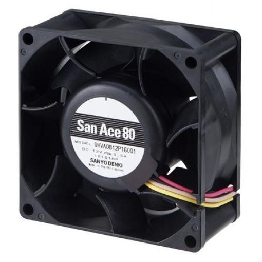 Sanyo Denki Axiální ventilátor, řada: San Ace 9HVA, průtok vzduchu: 225 m³/h 42 W 12 V dc 3.5 A 80 mm 80 mm 38 mm