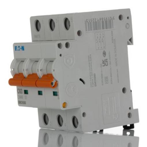 Eaton Miniaturní jistič, rozsah: EMCH 3pólový 63 A vypínací výkon 10 kA, charakteristika: Typ C, rozsah: MEM Shield 240