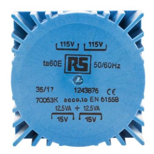 RS PRO Toroidní transformátor, počet výstupů: 2, primární napětí: 2 x 115 V ac, sekundární napětí: 2 x 15 V 25 VA,