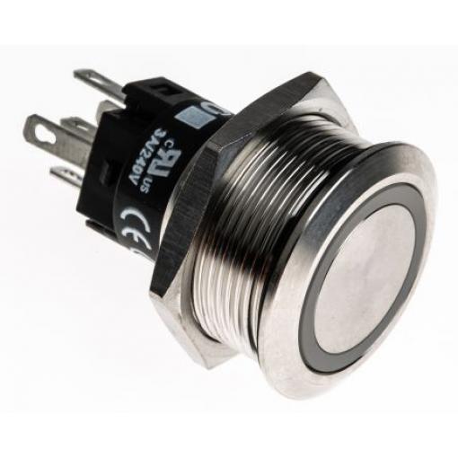 EAO Tlačítkový spínač, řada: 82 IP65, IP67 SPDT Panel Okamžité Osvětlené 22 mm 200 mA, barva LED: Zelená 24 V dc 24 V ac