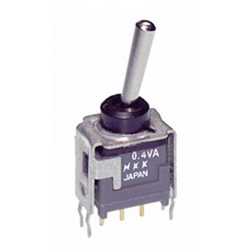 NKK Switches Přepínač IP65 Montáž na plošný spoj SPDT zap-zap ovládání 100 mA Průchozí otvor 28 V dc