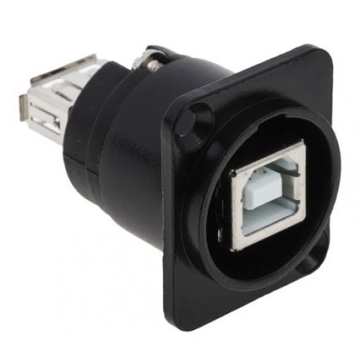 RS PRO Konektor USB, řada: CP Zásuvka/zásuvka, počet portů: 2portový, orientace těla: Rovný USB typu B na A, Panel USB