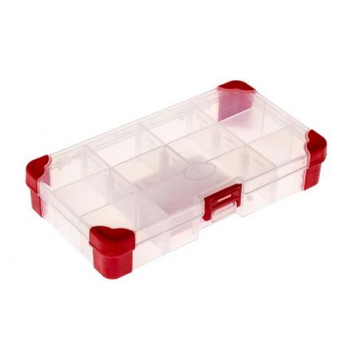 Přihrádková krabice 12 přihrádek Průhledná červená, Polypropylen Nastavitelné přepážky 30 mm x 165mm x 95 mm RS PRO