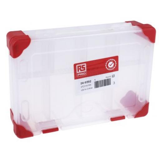 Přihrádková krabice 9 přihrádek Průhledná červená, Polypropylen Nastavitelné přepážky 60 mm x 235mm x 165 mm RS PRO