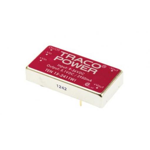 TRACOPOWER Měnič DC/DC TEN 15WI, výstup: 5 V dc 1.5 kV dc, Vin 36V dc 3 A, Vin 18V 15 W -40 °C 85 °C Montáž na plošný
