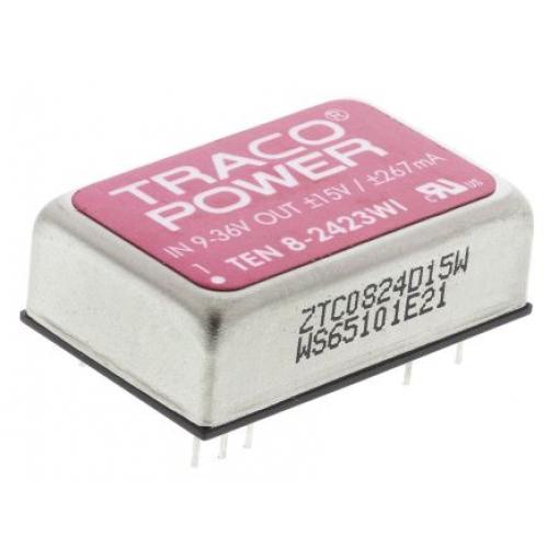 TRACOPOWER Měnič DC/DC TEN 8WI, výstup: ±15 V 1.5 kV dc, Vin 36V dc 265 mA, Vin 18V 8 W -40 °C 85 °C Montáž na plošný