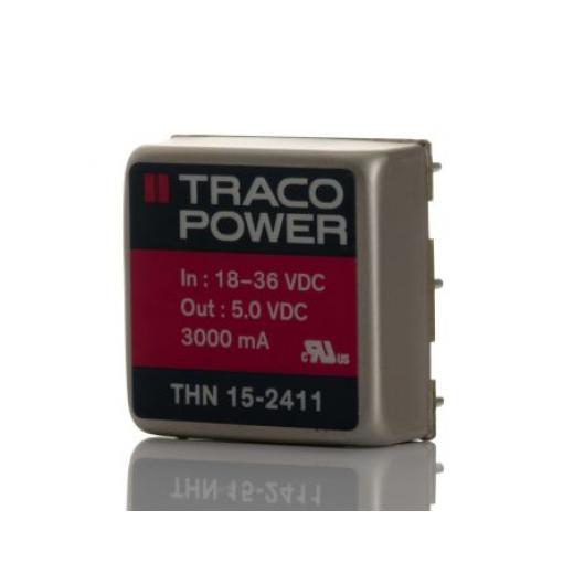 TRACOPOWER Měnič DC/DC THN 15, výstup: 5 V dc 1.5 kV dc, Vin 36V dc 3 A, Vin 18V 15 W -40 °C 85 °C Montáž na plošný spoj