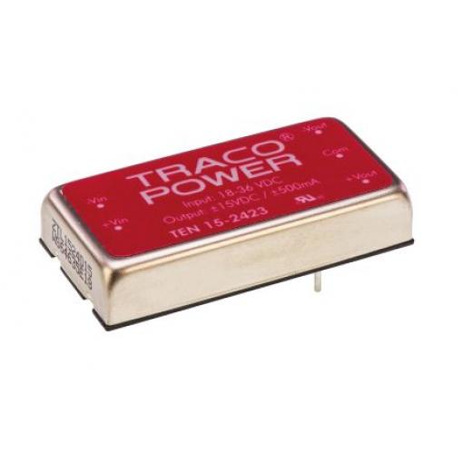 TRACOPOWER Měnič DC/DC TEN 15, výstup: ±15 V 1.5 kV dc, Vin 36V dc 500 mA, Vin 18V 15 W -40 °C 85 °C Montáž na plošný