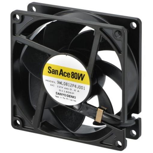 Sanyo Denki Axiální ventilátor, řada: San Ace 9WL, průtok vzduchu: 124.2 m³/h 7.2 W 12 V dc 600 mA IP68 80 mm 80 mm 25.2