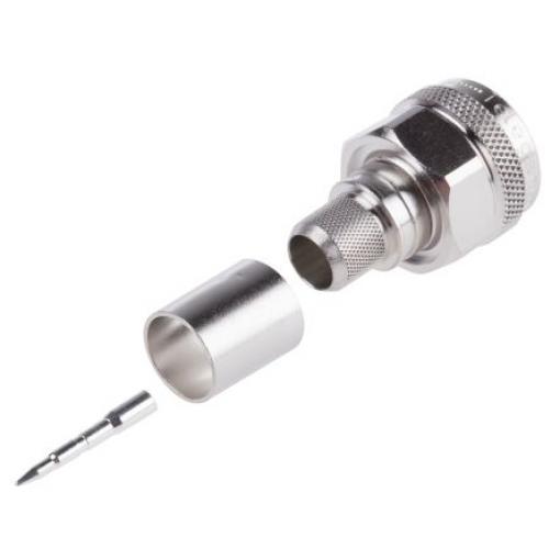 Telegartner Koaxiální konektor, řada: N Vnější, 50 Ω, orientace těla: Rovný, Kabel Konektor N Krimpovací, 11GHz 165 °C