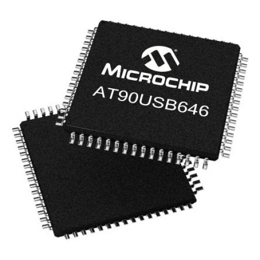Microchip Mikrokontrolér AT90USB646-AU 8 bit AVR 16 MHz 64kB Blesk 4 kB RAM, počet kolíků: 64 kolíkový, TQFP
