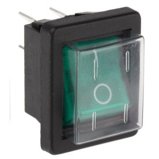 Arcolectric (Bulgin) Ltd Kolébkový spínač IP67, IP54 Osvětlené Zap-vyp, barva ovladače: Zelená DPST Panel Zap-vyp 16 A