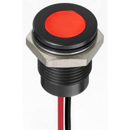 Indikátor pro montáž do panelu 14mm Zapuštěné barva Červená, typ žárovky: LED Olověné dráty, 220V ac RS PRO