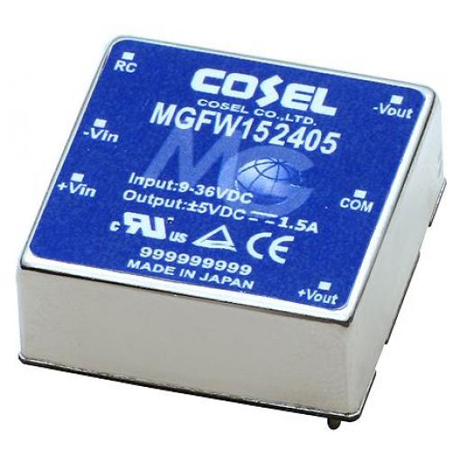 Cosel Měnič DC/DC MGFW, výstup: ±12 V dc 500 V dc, Vin 48V dc 650 mA, Vin 18V 15.6 W -40 °C 85 °C Montáž na plošný spoj