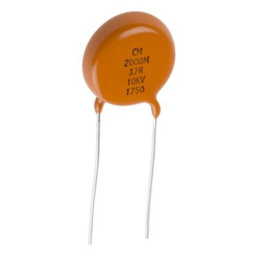 Jednovrstvý keramický kondenzátor (SLCC), řada: 615R 2 nF ±20 % 10kV dc X7R dielektrický, Průchozí otvor Vishay 105 °C